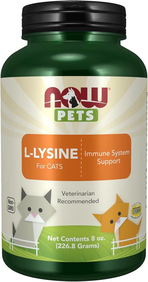 NOW Pet Health L-Lysine Supplement Powder for Cats, NASC Certified, 8-Ounce