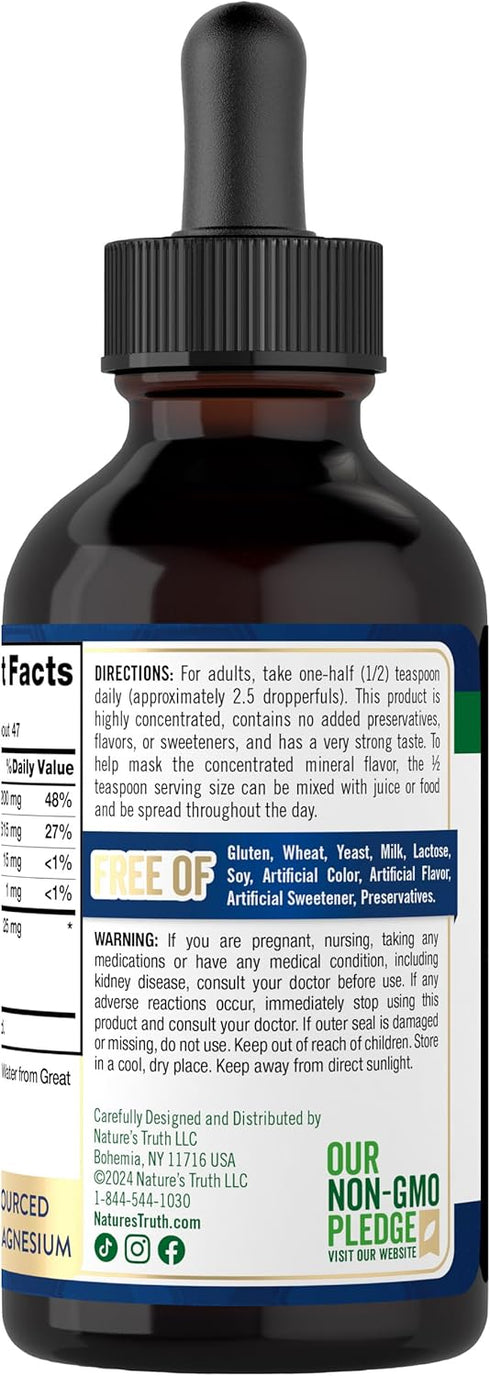 Nature's Truth Ionic Magnesium Liquid Drops | 200mg | 4 Fluid Ounces | Vegan, Non-GMO & Gluten Free with Electrolytes &