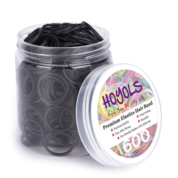 HOYOLS 600pcs Black Hair Rubber Bands, 3/4” Mini Elastics for Baby Toddler Girls, No Damage Hair Ties