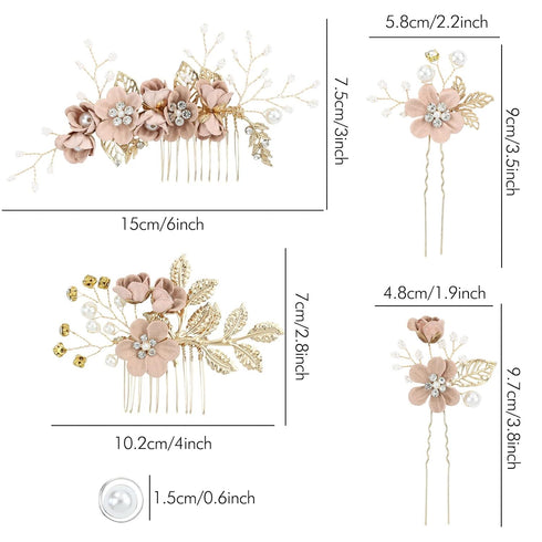 inSowni 20 Pack Bridal Wedding Hair Combs, Dusty Pink & Blue Flower Hair Pins, Floral Accessories