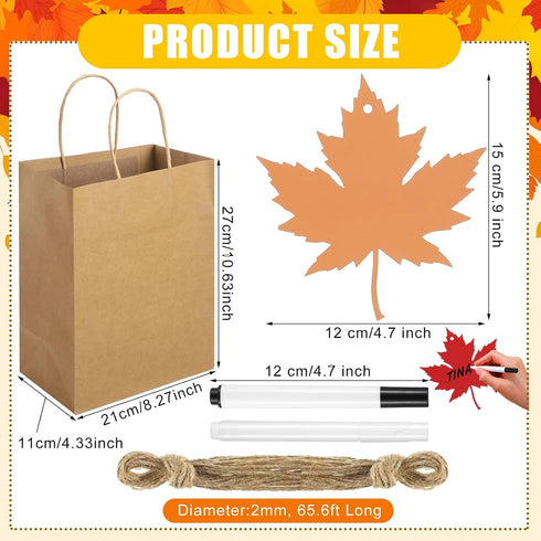 Dinifee 24 Pcs Fall Theme Gift Bags with Handles, Personalized Maple Leaves DIY Candy Bags for Autumn Holiday Party