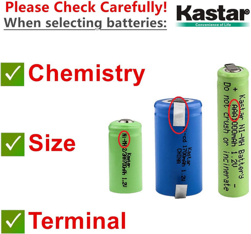 Kastar 2-Pack 1.2V Ni-MH AAA 1000mAh Rechargeable Battery with Tabs for Electric Razors, Toothbrushes, and More
