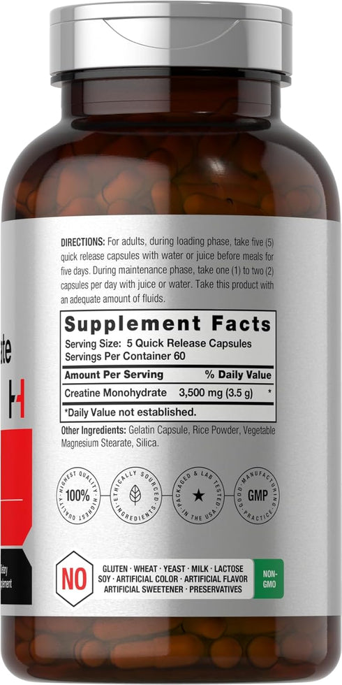 Horbaeach Creatine Monohydrate Capsules | 3500mg | 300 Count | Non-GMO and Gluten Free Supplement
