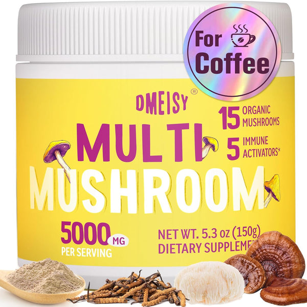 20 in 1 Mushroom Powder Supplement, 5000mg for Mushroom Coffee - Lions Mane, Reishi, Cordyceps, Turkey Tail & Herbs,