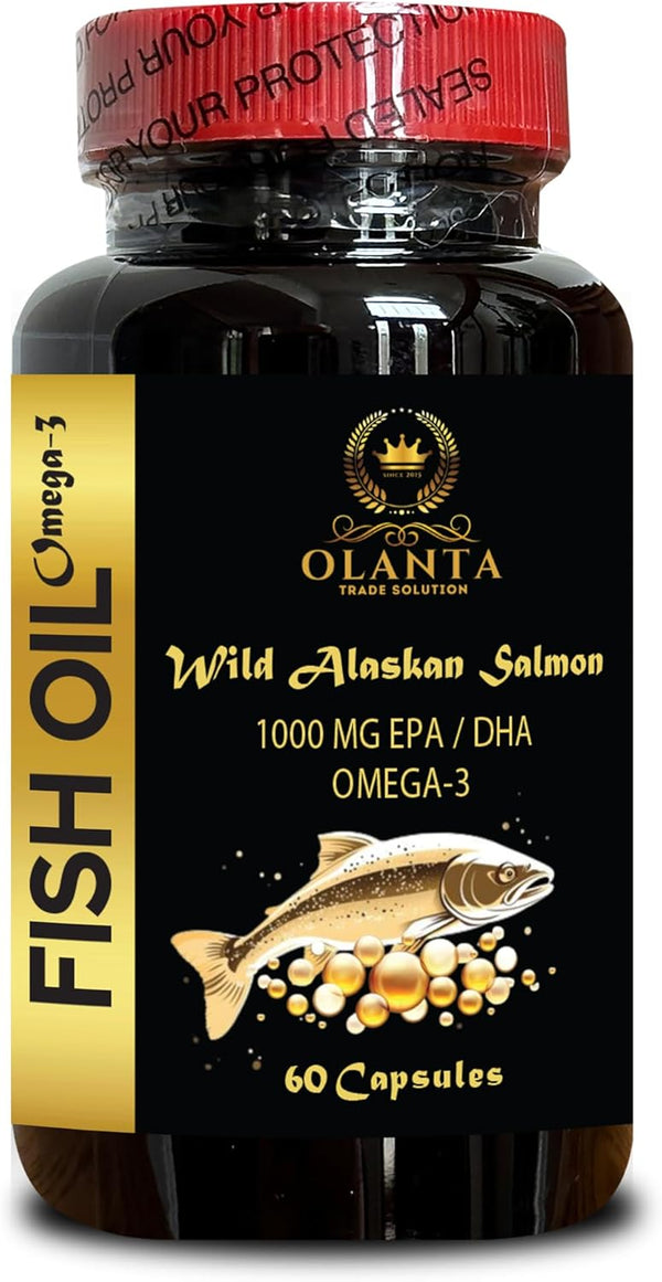 Alaskan Salmon Fish Oil Omega-3 1000mg Softgels, Sustainably Sourced, No Artificial Ingredients,