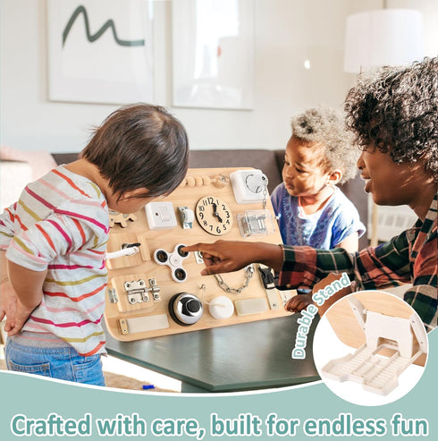 Wooden Busy Board for Toddlers - Montessori Sensory Activity Board for Fine Motor Skills and Early Learning - Travel