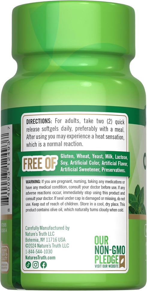 Nature's Truth Oil of Oregano Softgels 4000 mg, 120 Count, Non-GMO & Gluten Free Herbal Supplement