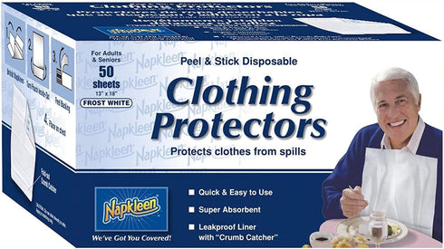 NRS Healthcare Napkleen Disposable Clothing Protectors/Bibs, Self-Adhesive, Size: Adult (13 x 18 Inch) Color: