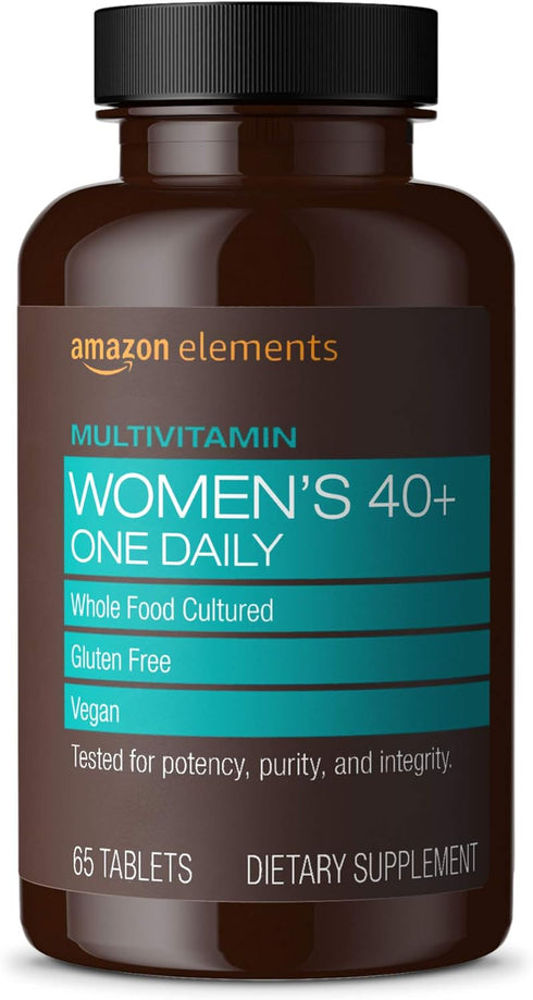 Amazon Elements Women‚ 40+ One Daily Multivitamin | 65 Tablets | 66% Whole Food Cultured, Vegan, 2 Month Supply