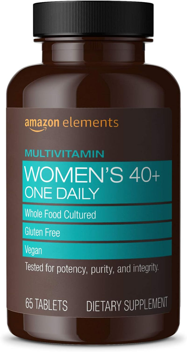 Amazon Elements Women‚ 40+ One Daily Multivitamin | 65 Tablets | 66% Whole Food Cultured, Vegan, 2 Month Supply