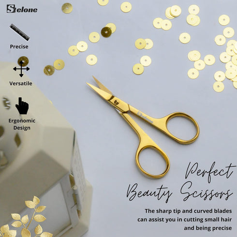Professional Grooming Scissors, Small Curved Stainless Steel Eyebrow Scissors for Women, Manicure & Beauty