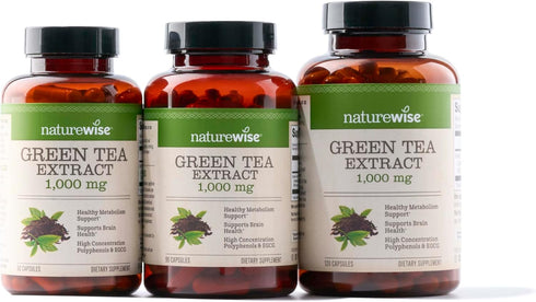 NatureWise Green Tea Extract Capsules 1000 mg - 50% EGCG & 98% Polyphenols - Extra Strength Antioxidants, 60 Capsules