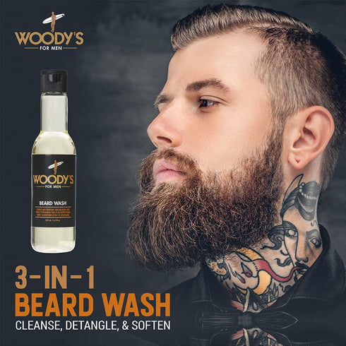 Woody's Beard Wash for Men - Cleanses Facial Hair & Skin, Aloe Vera & Chamomile Scent, 6.3 fl oz