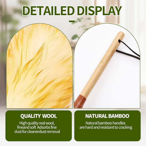 Lambs Wool Duster 20 Inch Handheld Wooden Duster for Cleaning Window Blinds, Computer, Furniture (2PCS)