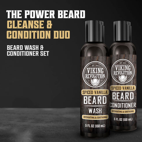 Viking Revolution Beard Wash & Conditioner for Men, Spiced Vanilla with Argan Oil & Jojoba Oil, 5oz Beard Care