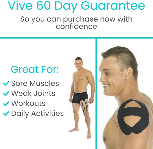 Vive Kinesiology Tape (16.4 Feet) - Therapeutic Athletic Support Tape for Muscle and Joint Recovery, Waterproof