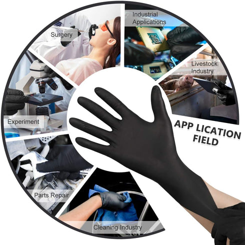 Black Disposable Nitrile Gloves, Latex & Powder Free, 6-Mil, 100 Count, Textured, Mechanic Wearing, Cleaning