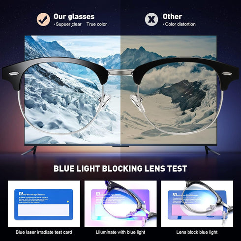 Vintage Half Frame Blue Light Blocking Glasses - UV Clear Lens