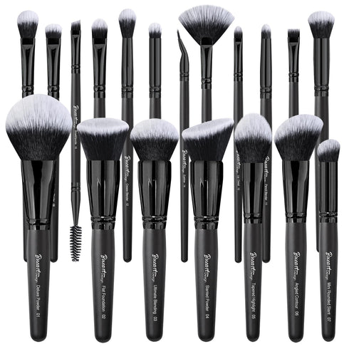 19Pcs ULTRA SOFT Black Labeled DENSE HAIR Makeup Brushes Set - Includes Large Powder and Blending Brushes