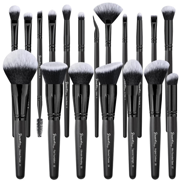 19Pcs ULTRA SOFT Black Labeled DENSE HAIR Makeup Brushes Set - Includes Large Powder and Blending Brushes