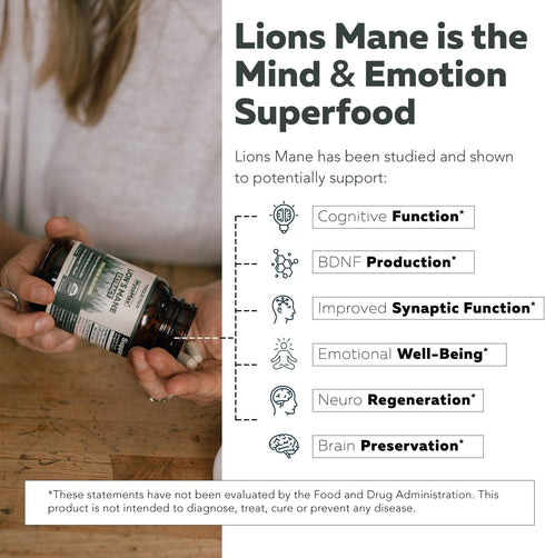 MycoMax Lions Mane Supplement, 60 Capsules - 70% Beta Glucans, Max Potency Organic Lions Mane Extract