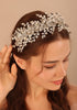 Kercisbeauty Leaves and Pearls Beaded Silver Hair Tiara for Wedding Brides Greek Princess Handmade Crown Women Girls Banquet Prom Queen Hair Accessories