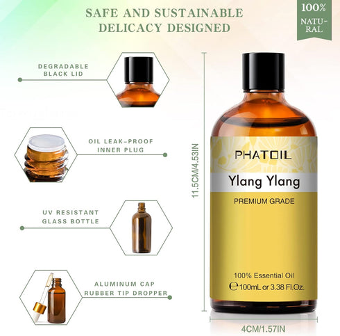 100ML Ylang Ylang Essential Oil - Premium Oils for Diffuser, Humidifier, 3.38fl.oz for Soap, Candle Making