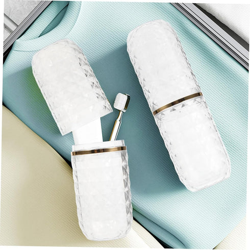 OUNONA Portable Travel Toothbrush Case and Holder Plastic Toothbrush Storage Container with Mouthwash Cup Function