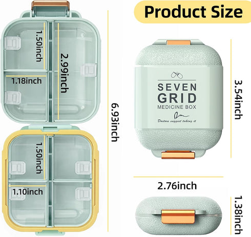 WMuxvia 2-Layer 7 Weekly Pill Organizer Compartments, Airtight Moisture-Proof Pill Box, Food-Grade Portable Travel Pill