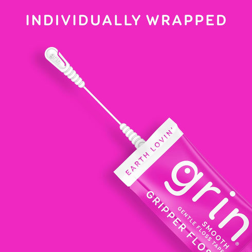 GRIN Gripper Floss, Individually Wrapped Smooth Dental Floss, 60 Count, Minty Flavor, Gentle Floss Tape