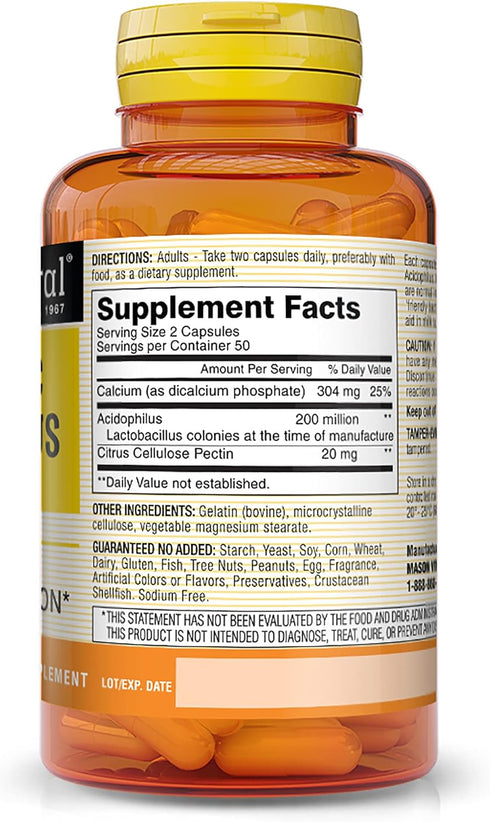 MASON NATURAL Probiotic Acidophilus with Pectin and Calcium - Immune System Booster, Improved Gut Health, Supports Regularity and a Healthy Digestion, 100 Capsules (Pack of 3)