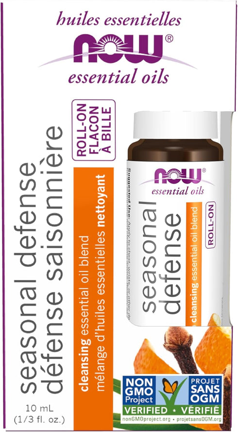 NOW Foods Essential Oils, Seasonal Defense Roll On, Non-GMO Project Verified, Cleansing Blend, Topical Aromatherapy,