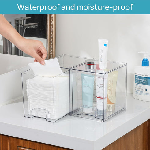 Vtopmart 4 Pack Clear Stackable Storage Drawers - 7.6" H Organizers for Skincare and Bathroom Supplies