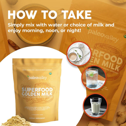 Immune, 30 Paleovalley Organic Superfood Golden Milk - Focus, Cognitive, Longevity - Turmeric, MCT-Rich Coconut Milk