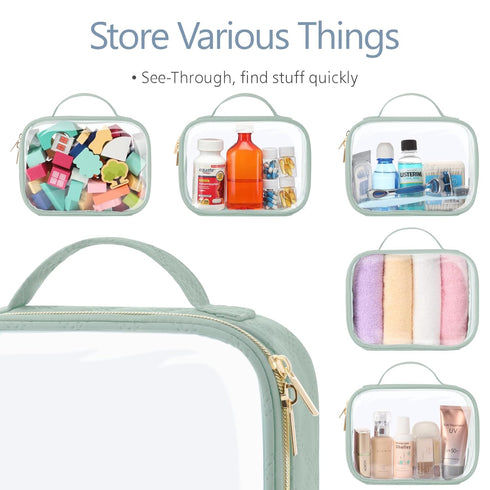 PACKISM TSA Approved Toiletry Bag, Clear Makeup Bags with Handle, Laurel Green, Quart-sized Travel Essentials