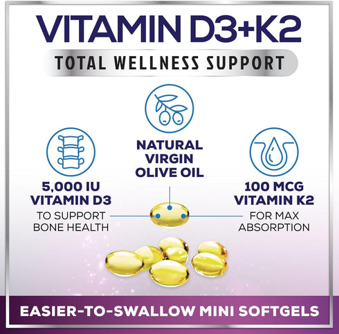 K2 (MK-7) D3 5000IU (125mcg) D3K2 Immune 240 Vitamin D with - Vitamin Per Serving - Complex Supplement for Bone, Teeth