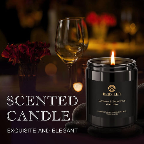 Lavender Eucalyptus Scented Candles for Home - Masculine Black Candles Gift for Men - Stress Relief Gift for Men, Women