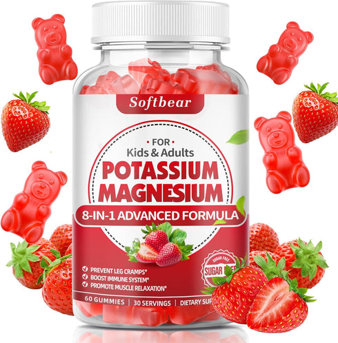 Potassium Gummies for Adults, 60 Gummies - High Absorption Magnesium Potassium Supplement with Vitamin B6 for Muscle