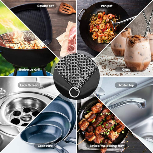 AMAGABELI GARDEN & HOME 8” x 8” 316 Stainless Steel Cast Iron Cleaner, Chainmail Scrubber for Dishes
