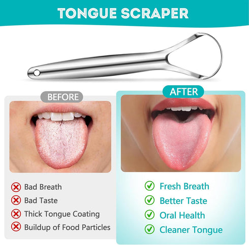 2 Pack Metal Tongue Scraper for Adults, Stainless Steel Cleaner with Travel Case, Reusable for Oral Care