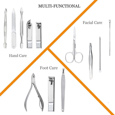 Manicure Set Professional Nail Clippers Kit, 12Pcs Stainless Steel Women Grooming Tools for Travel or Home - Gold