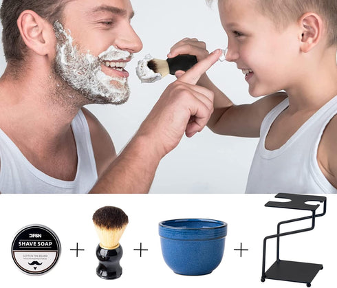 Shaving Brush and Bowl Kit, Straight Razor Shaving Set with Cup, Brush, Razor Stand, and Soap