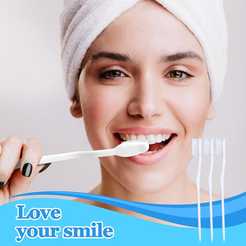 100 pcs Bulk Toothbrushes Individually Wrapped, White Manual Disposable Travel Toothbrush for Adults, Soft Bristles