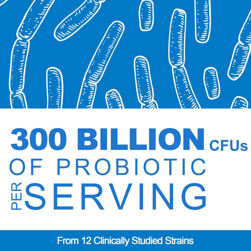 300 Billion CFU Probiotic, 12 Probiotic Strains + 3 Prebiotics, Daily Supplement for Digestive Health, 120 Counts