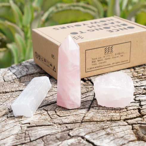 MIMOSA Healing Crystal Wand with Raw Rose Quartz & Selenite, Rose Quartz