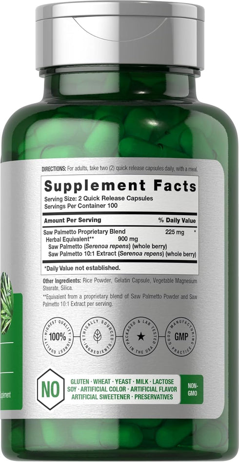 Horbaach Saw Palmetto Extract | 900mg | 200 Capsules | Non-GMO and Gluten Free Formula | Traditional Herb Supplement | from Saw Palmetto Berries