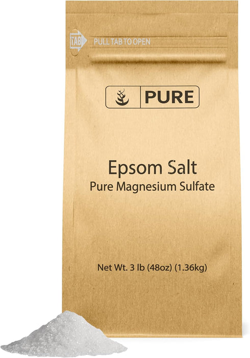 Pure Original Ingredients Epsom Salt, 3 lb, Food Grade Magnesium Sulfate for Bathing & Soaking