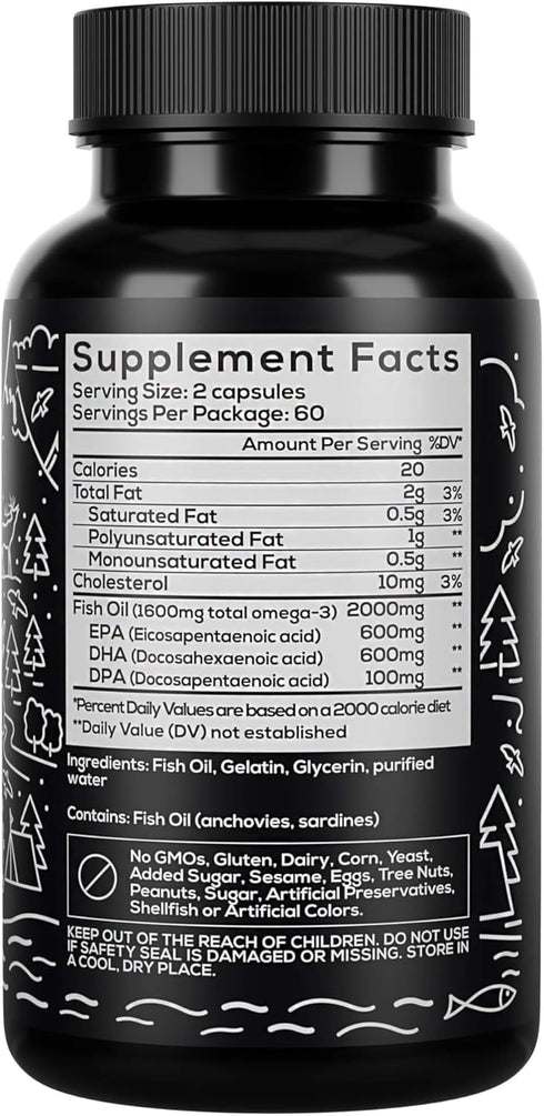 Wild Foods Omega 3 Fish Oil Supplement, 120 Capsules (1 pk), Wild Caught, Burpless, Odorless, Non-GMO, Triple Strength