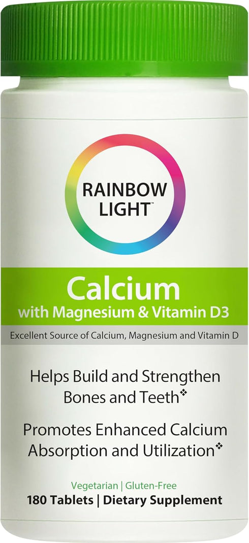 Rainbow Light Calcium With Magnesium and Vitamin D3 Tablets, 180 Count - Bone Health and Teeth Support Supplement