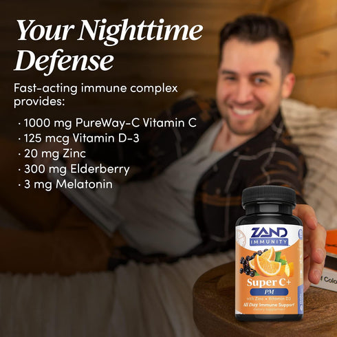 Zand Immunity Super C+ PM, Nighttime Immune Support with Melatonin, 1000mg PureWay-C Vitamin C, 60 Tablets